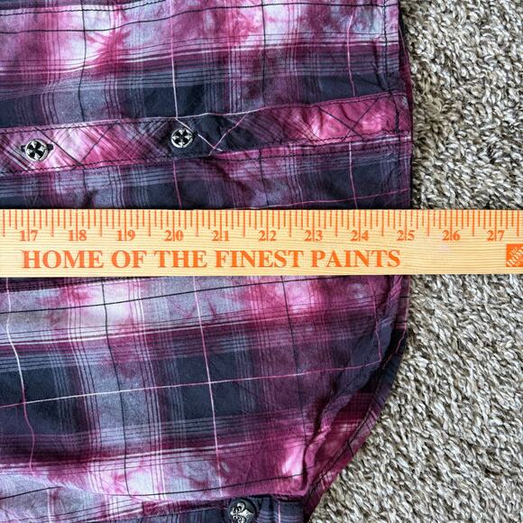 Affliction Womens Y2K Button Up Shirt M Black Maroon Plaid Moto Spell Out Logo - Picture 8 of 12